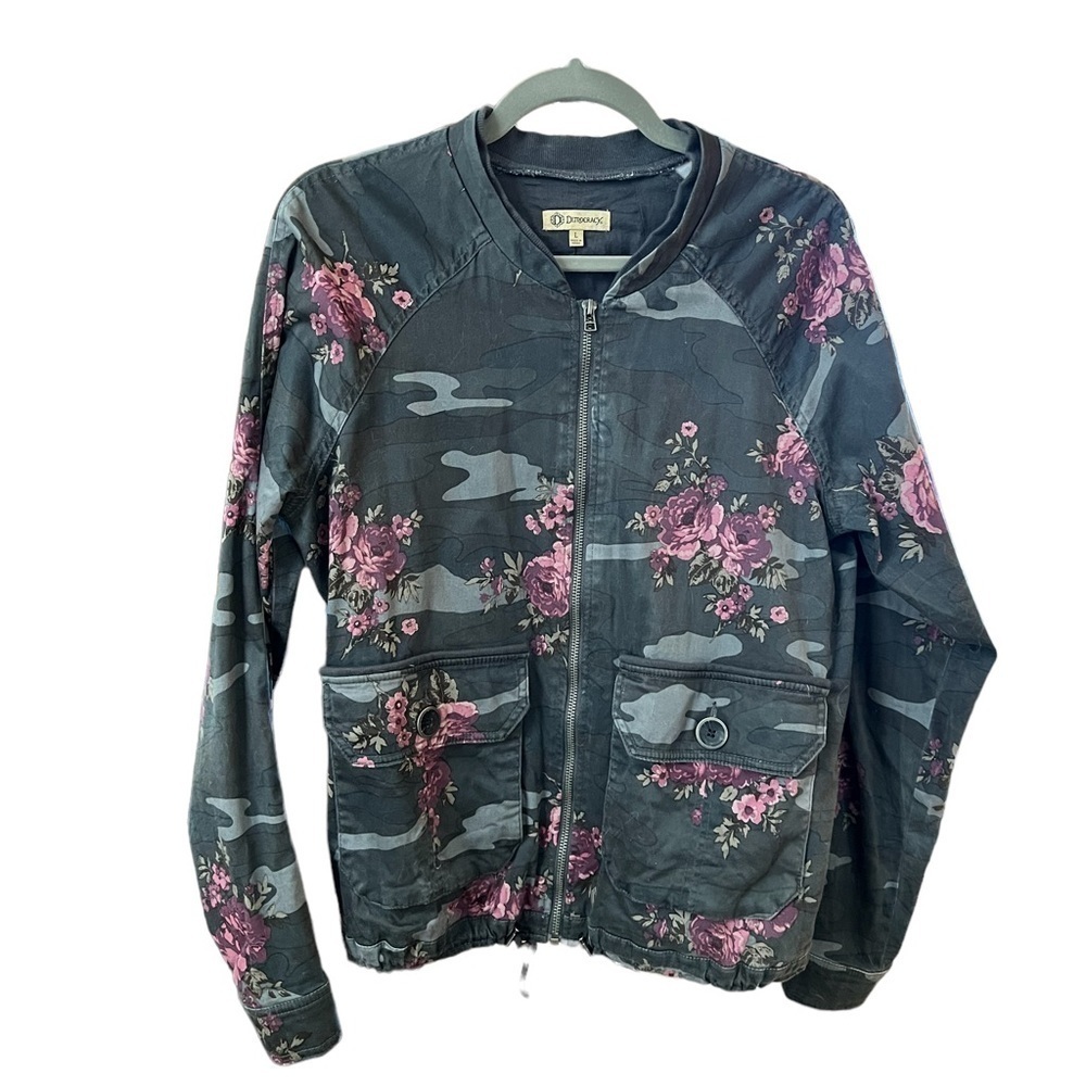 Democracy Floral Camo Bomber Zip Front Jacket Women’s Size Large​​​​​​